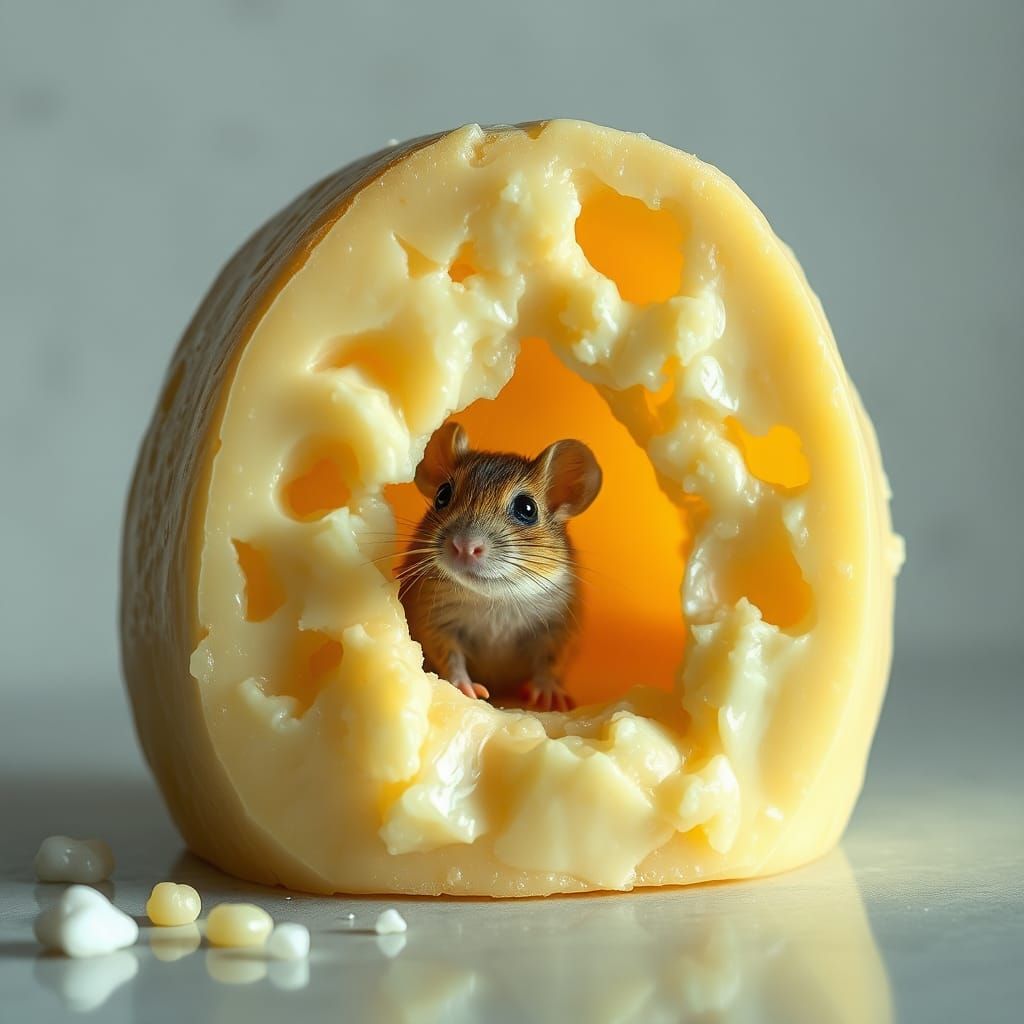 Geode Cheese House with Mouse, Digital Art