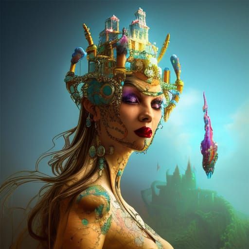 Queen Portrait with Castle Crown: Fantasy Concept Art