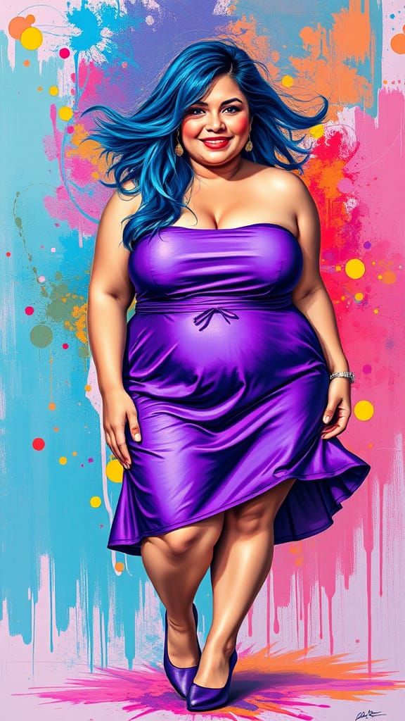 Psychedelic Portrait of Woman in Metallic Dress