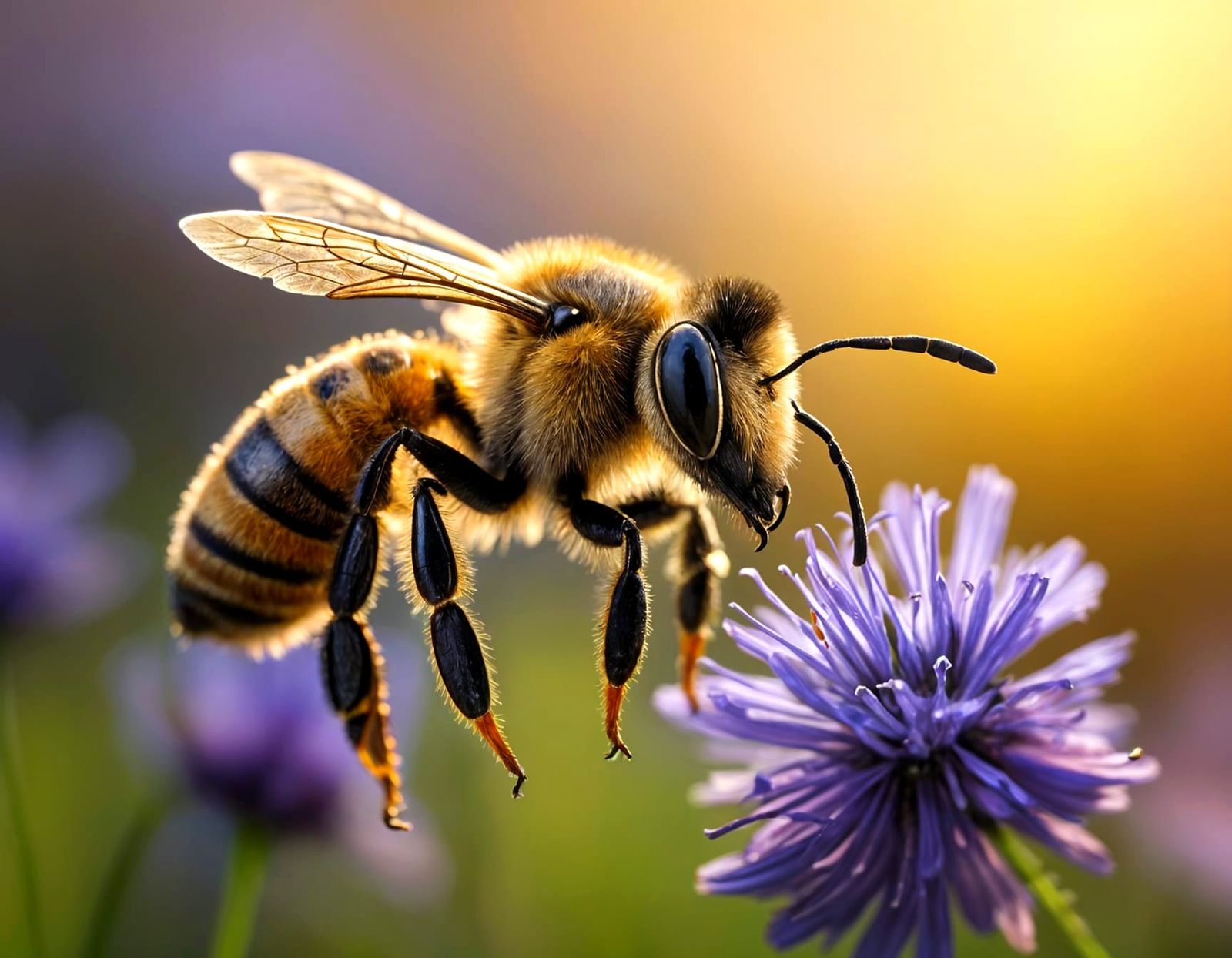 Vibrant Honeybee in Golden Light