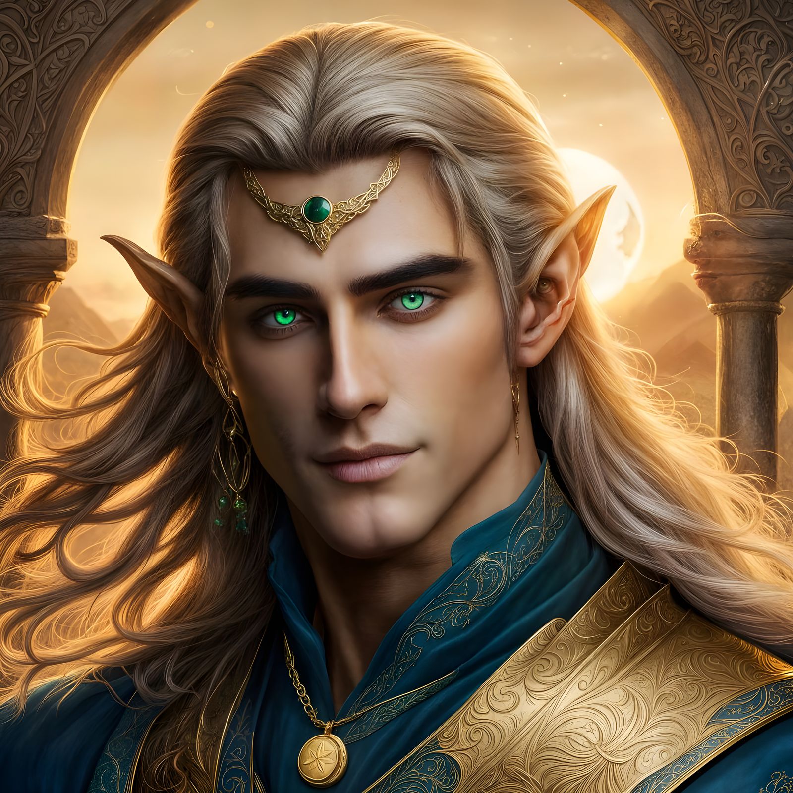 Handsome Sun Elf Portrait with Golden Hair