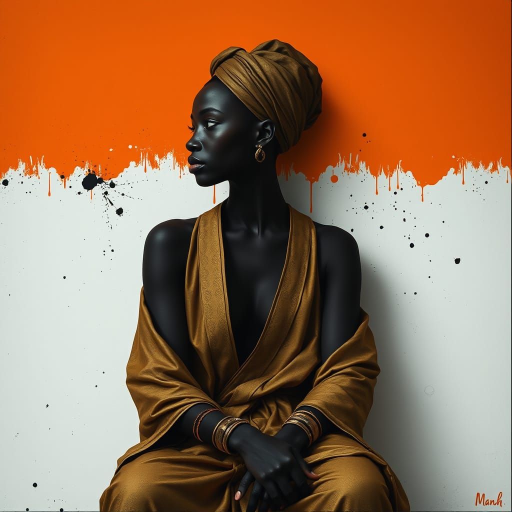 Minimalist Portrait of Serene Figure in Golden Robe