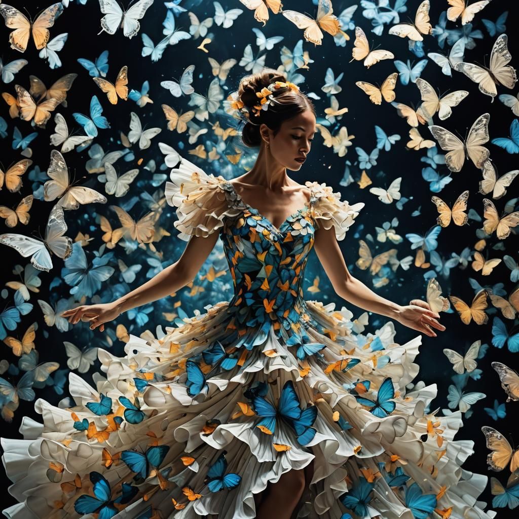 Butterfly Flamenco Dancer in Bioluminescent Sea