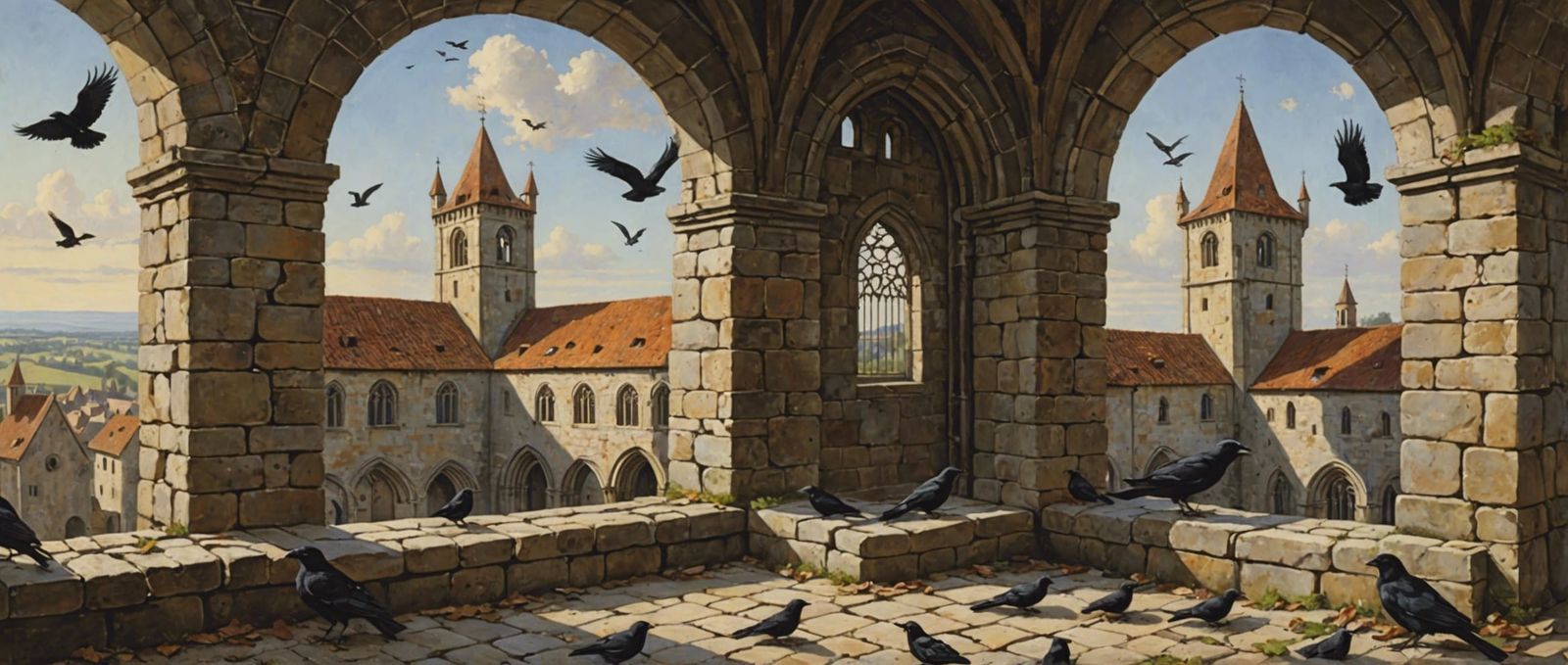 Abandoned Medieval Church Tower Interior as Oil Painting