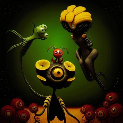 Surreal Anthropomorphic Robot Flower Creature Art