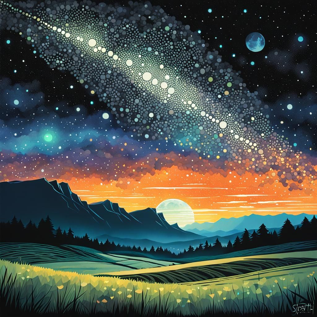 Glowing Star Cluster Over Dark Horizon