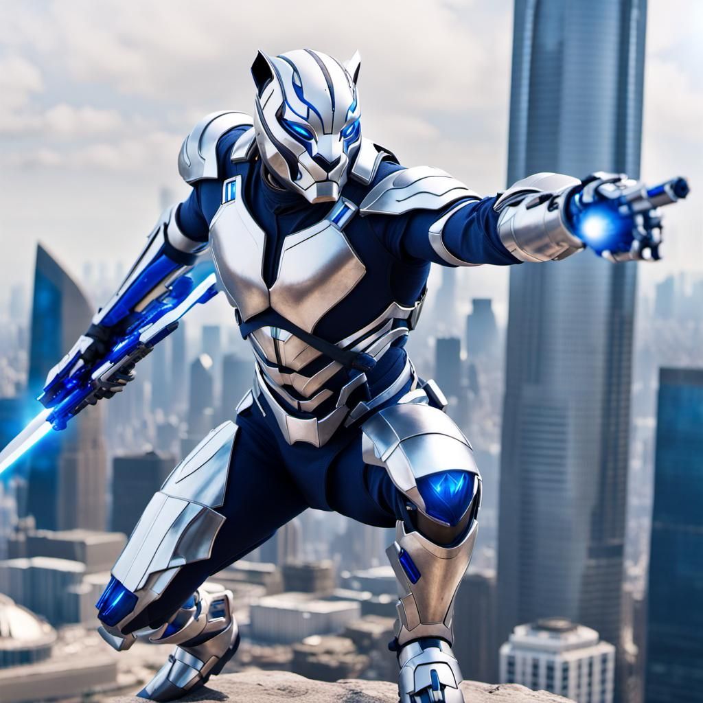 Futuristic Android King Soars Over Cyberpunk City