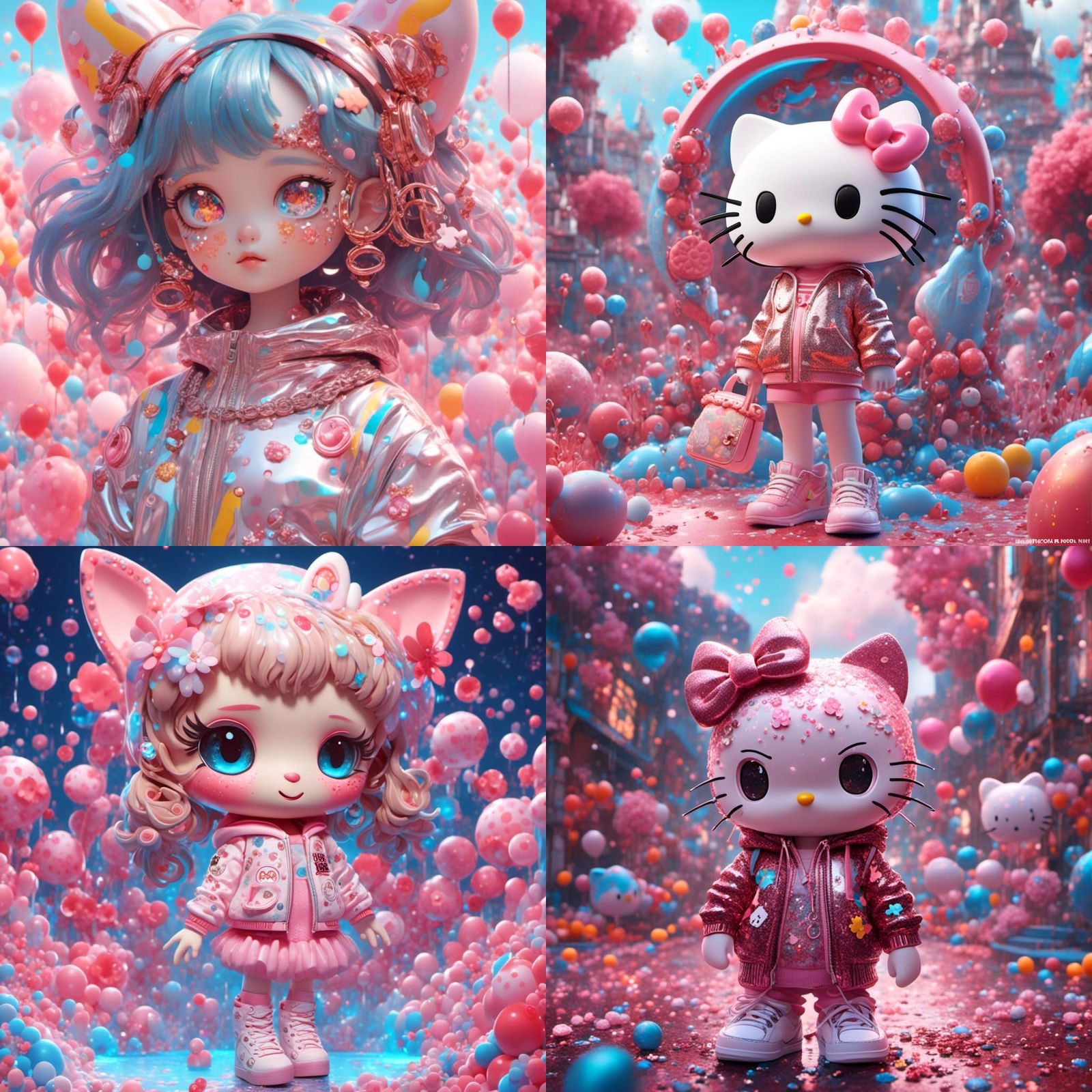 Hello Kitty in Glittery 3D Cartoon Style