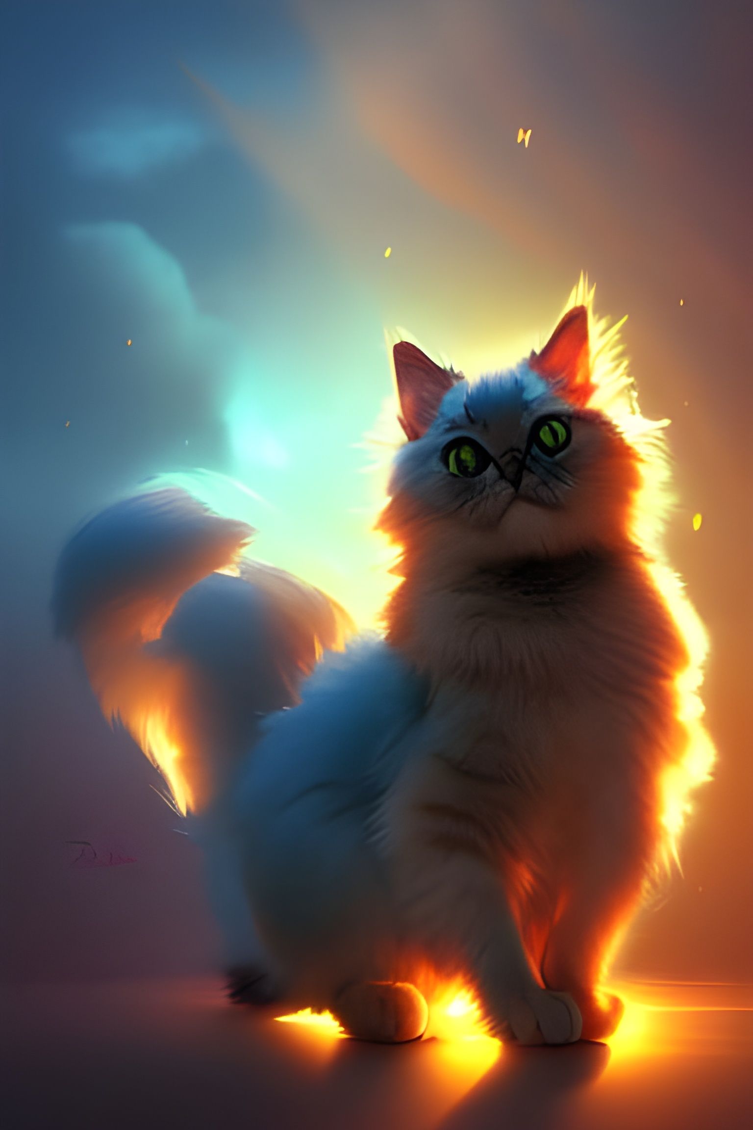 Hyperrealistic Anime Cat with Volumetric Lighting