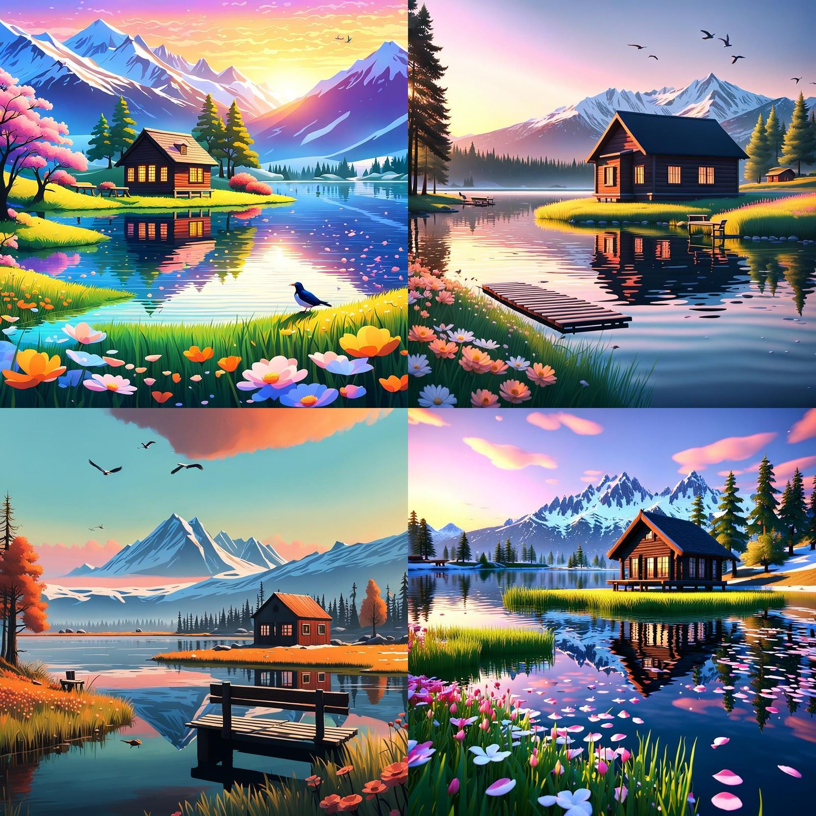 A Serene Lake Oasis in Vibrant Sunset Hues