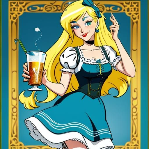 Vibrant Bavarian Barmaid in the Style of Bruce Timm