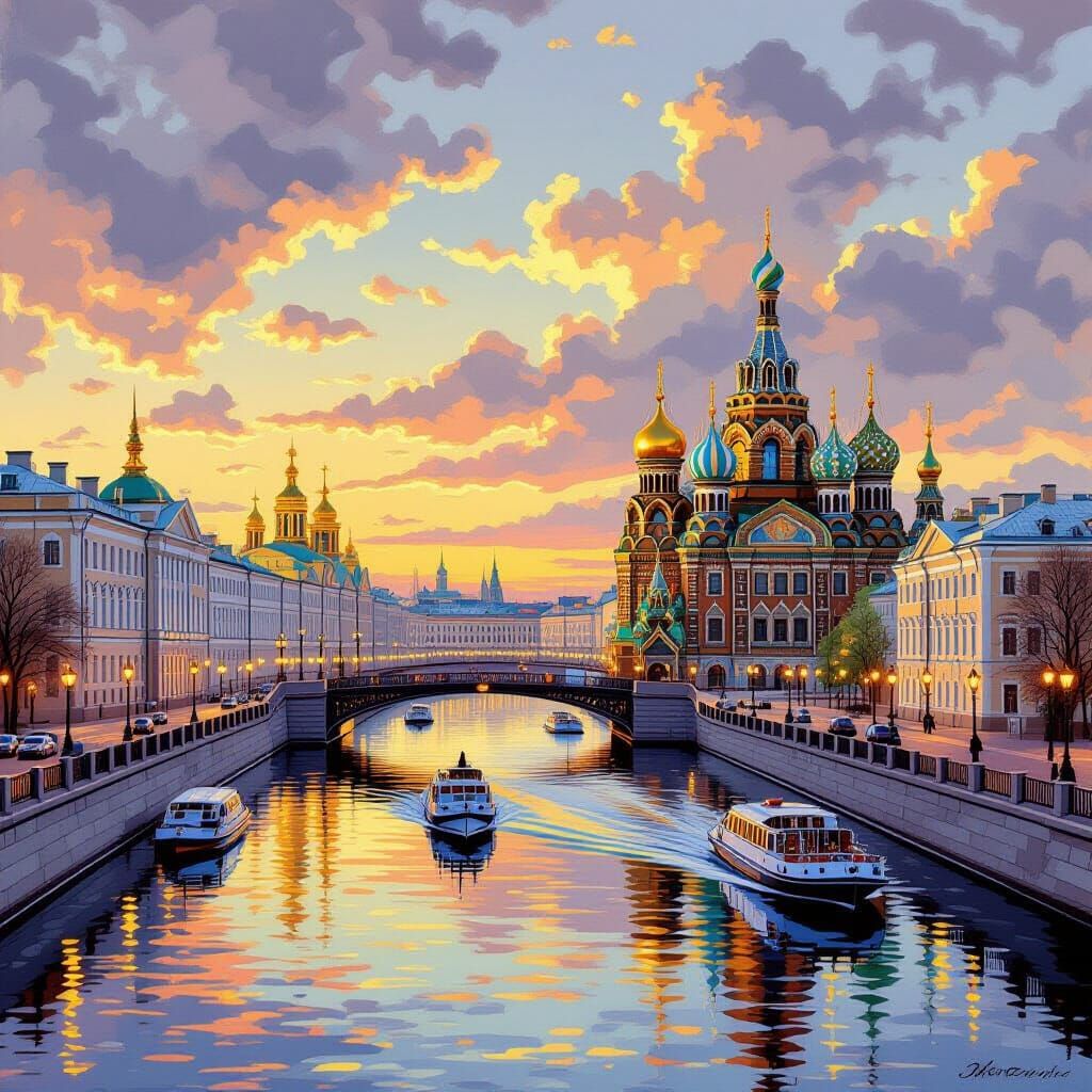 Saint Petersburg, Russia, Reflecting Golden Evening Hues