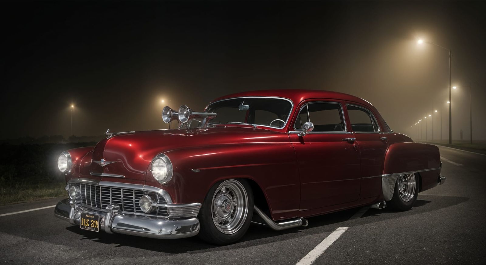 1950s Hot Rod Cadillac in Retro-Futuristic City