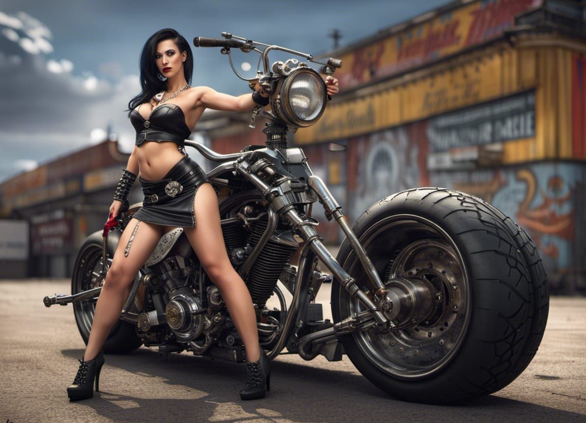 Goth Cyberpunk Pinup with Hot Rod