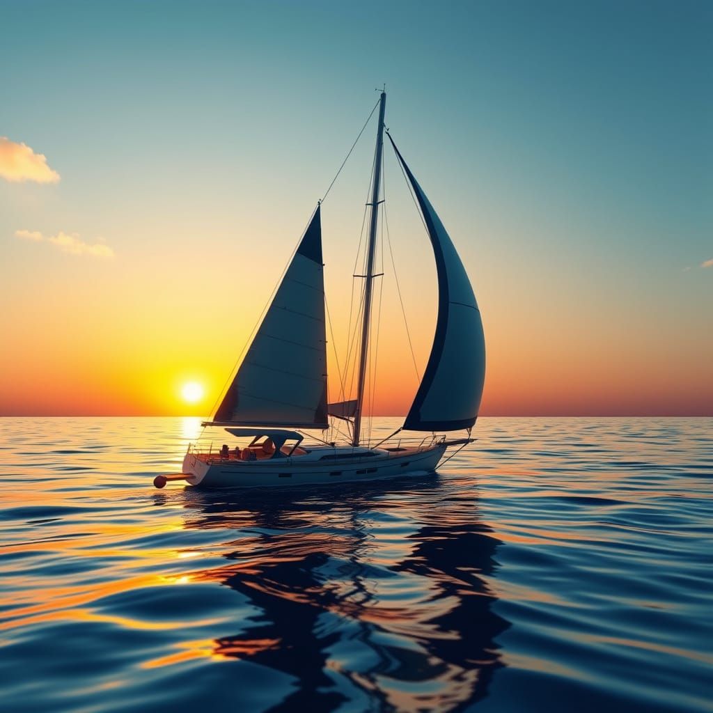 Sailboat at Sunset: Dynamic 3D Digital Tattoo Art