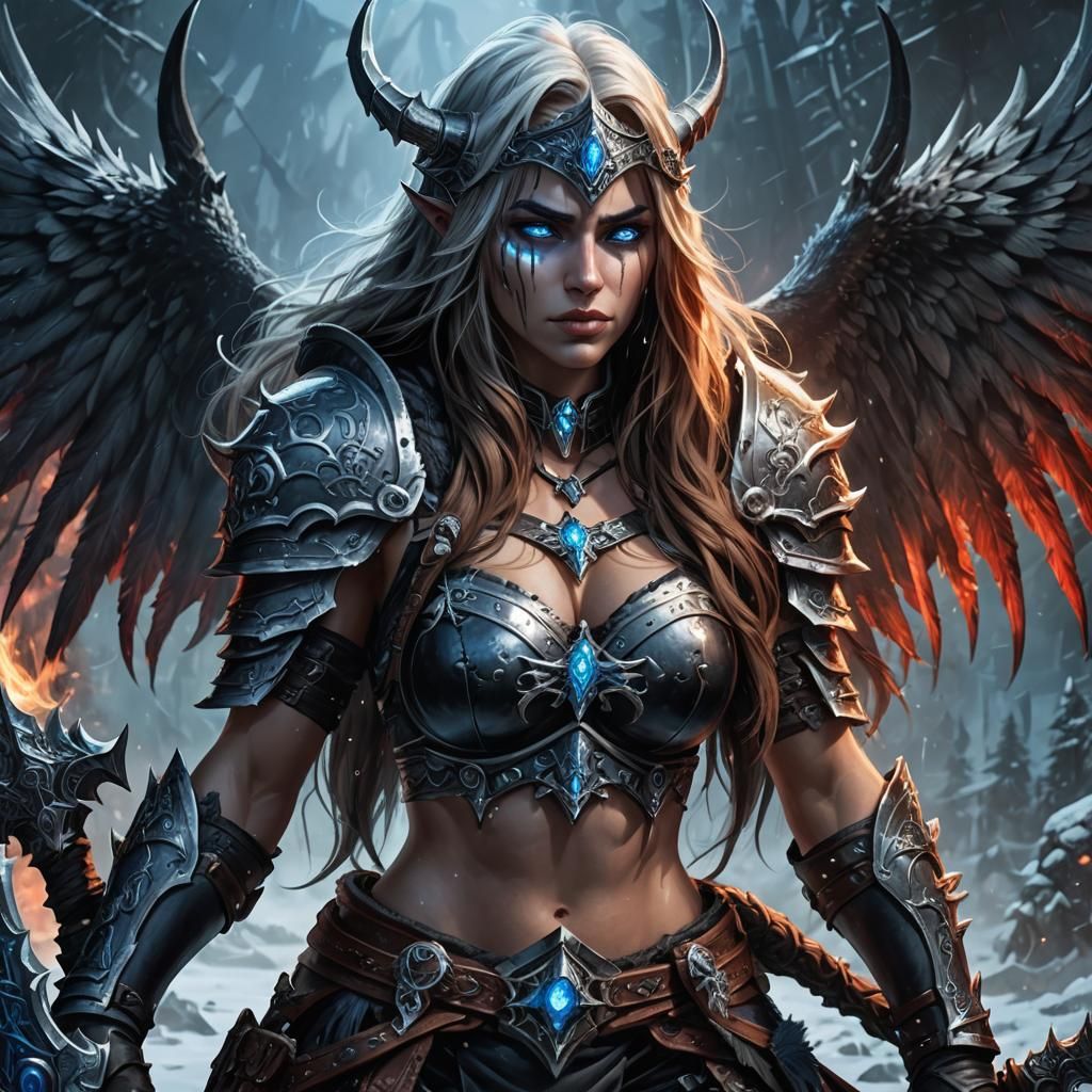 Powerful Female Lich King with Black Angel Wings