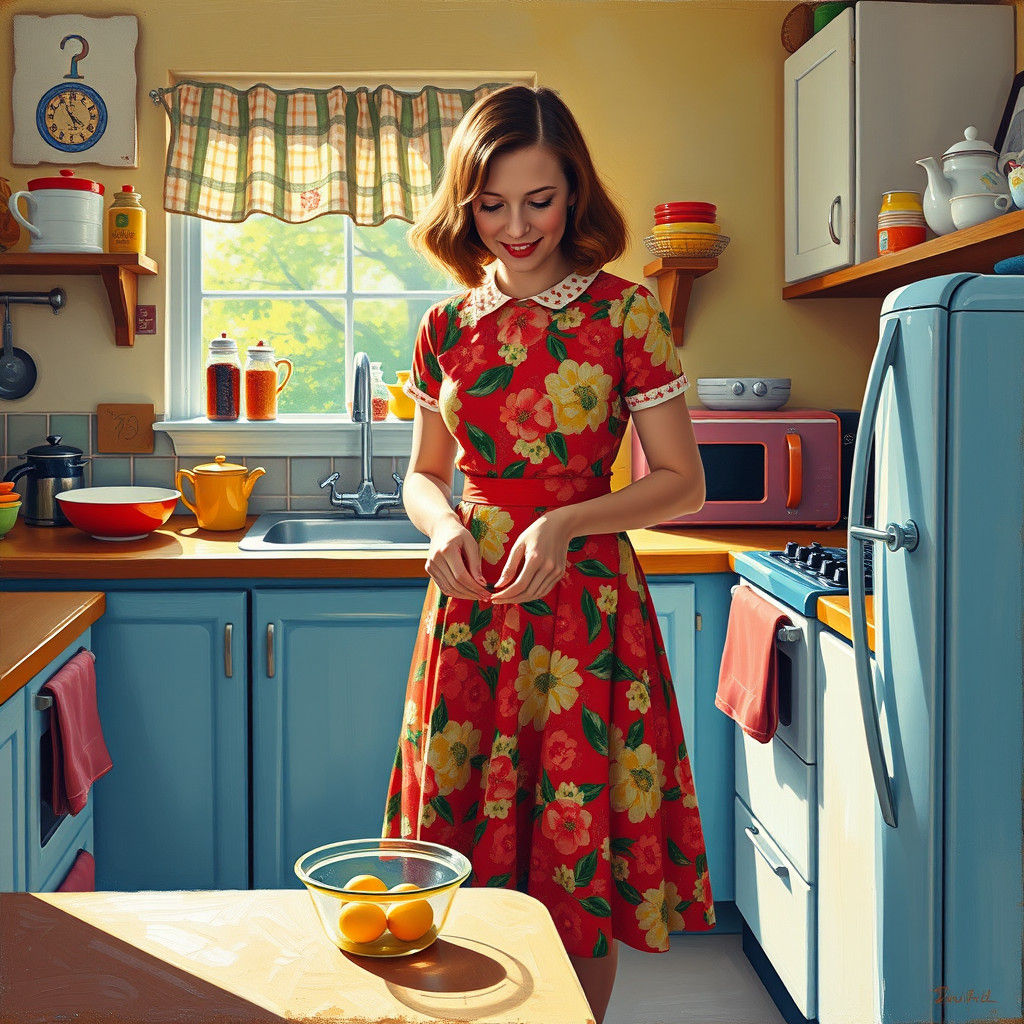 Amy Farrah Fowler in Kitchen, as Impasto Oil Painting