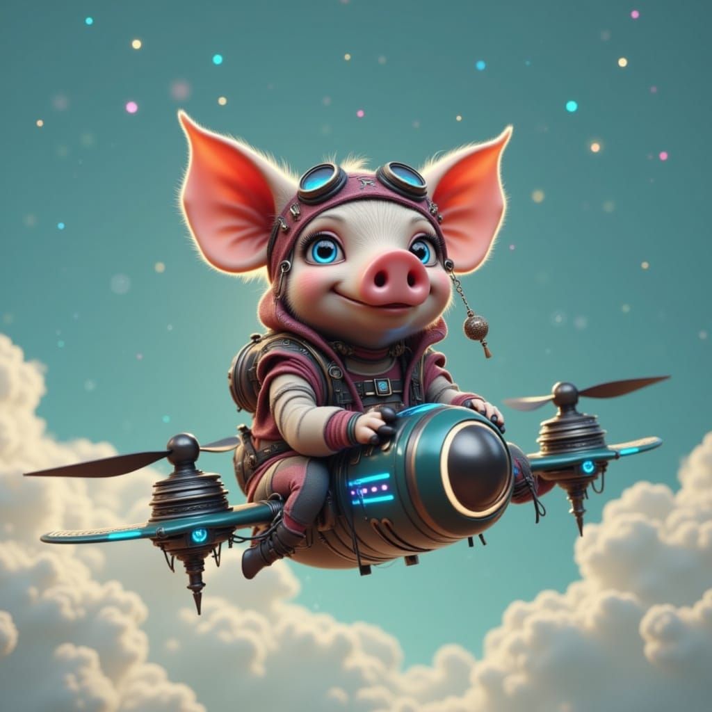 Whimsical Pig Soars Through the Air in a Drone
