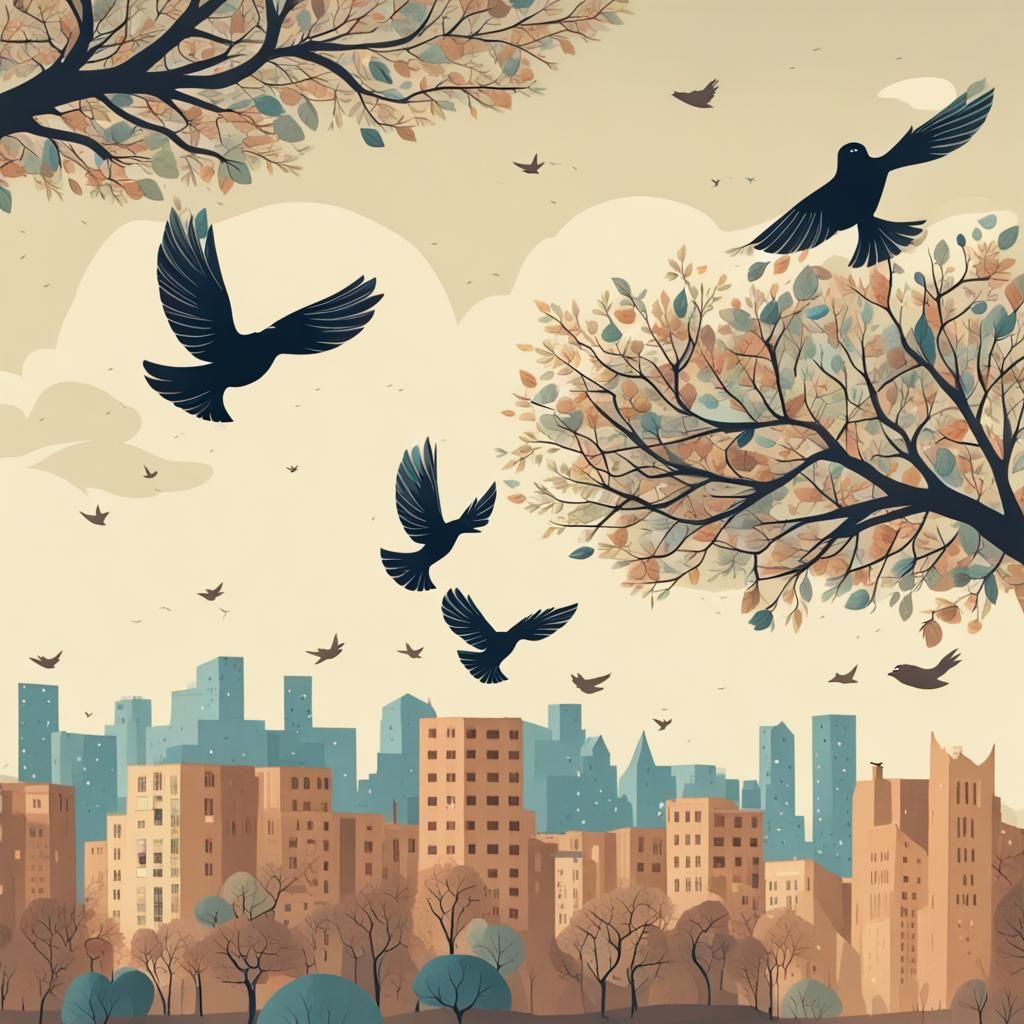 Birds Fly Toward Miniature City