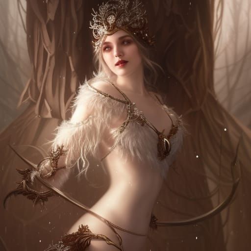 Enchantress Girl with Snowy Leaf Bra in Digital Art