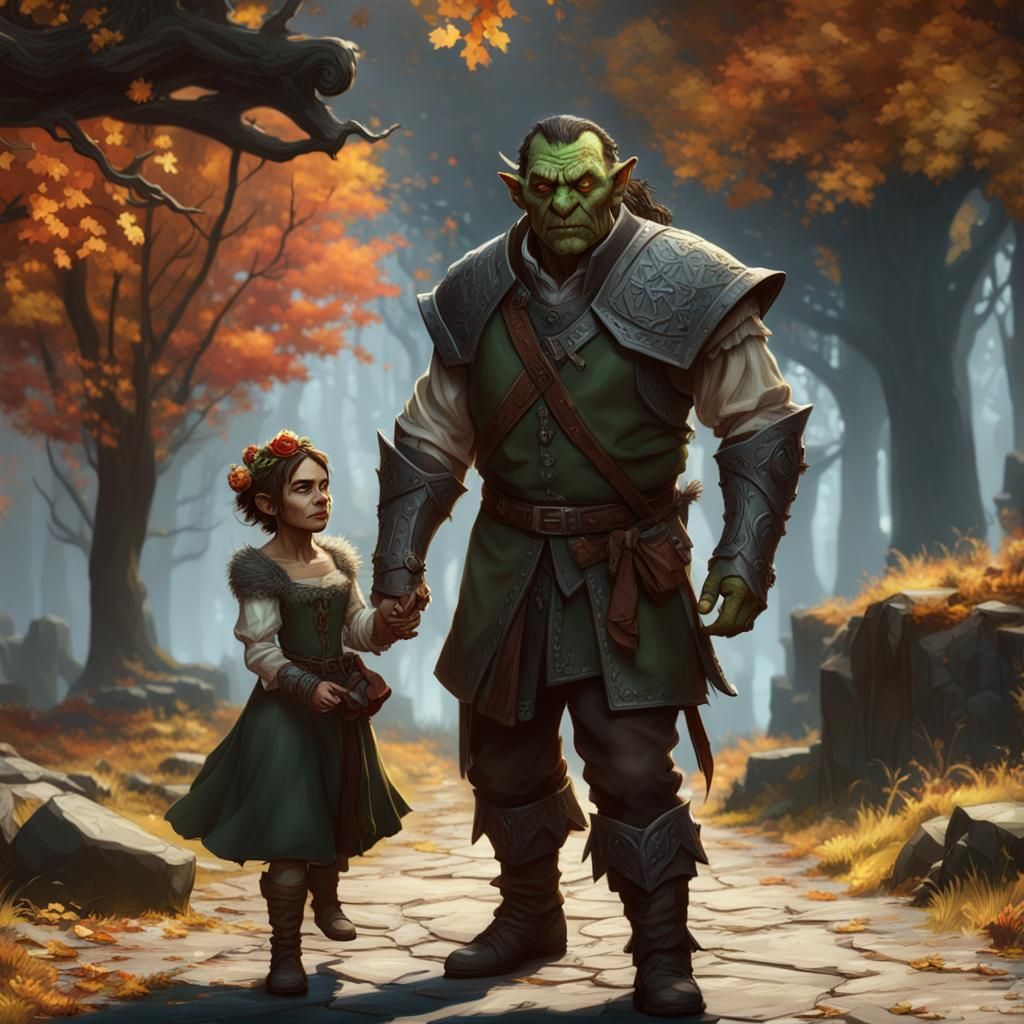 Fantasy Halfling Bride & Half-Orc Groom in Autumn