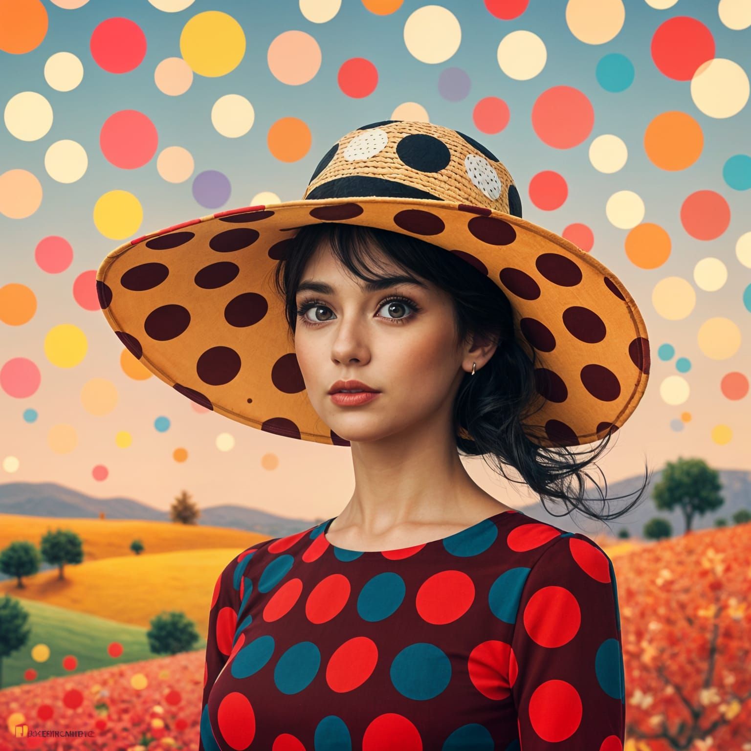 Polka Dot Hat Obscures Eyes in Polka Dot Sky