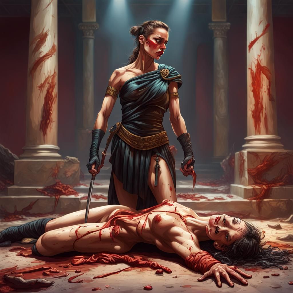 Victorious Gladiatrix in Hyperrealistic Splash Art