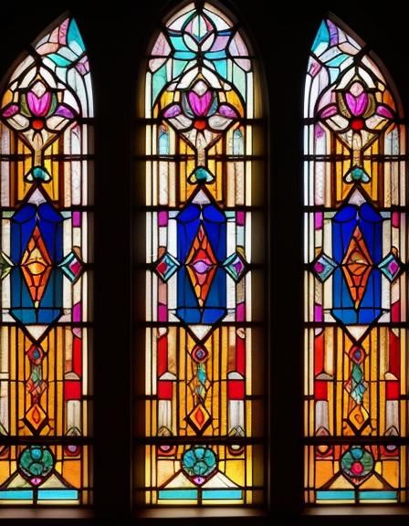 Art Deco Triple Stained Glass Windows