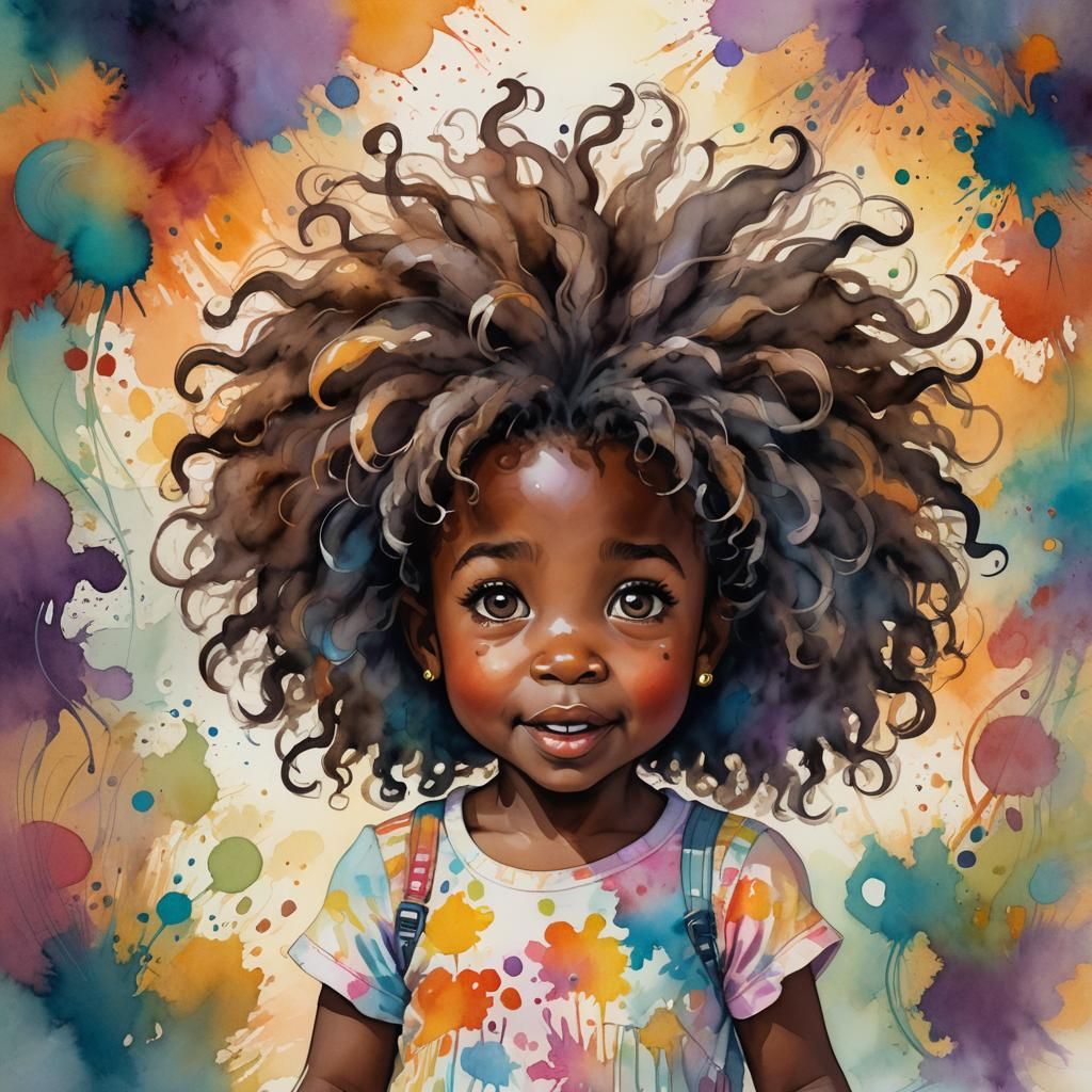 Whimsical Toddler with Goofy Expression in Watercolor Scene