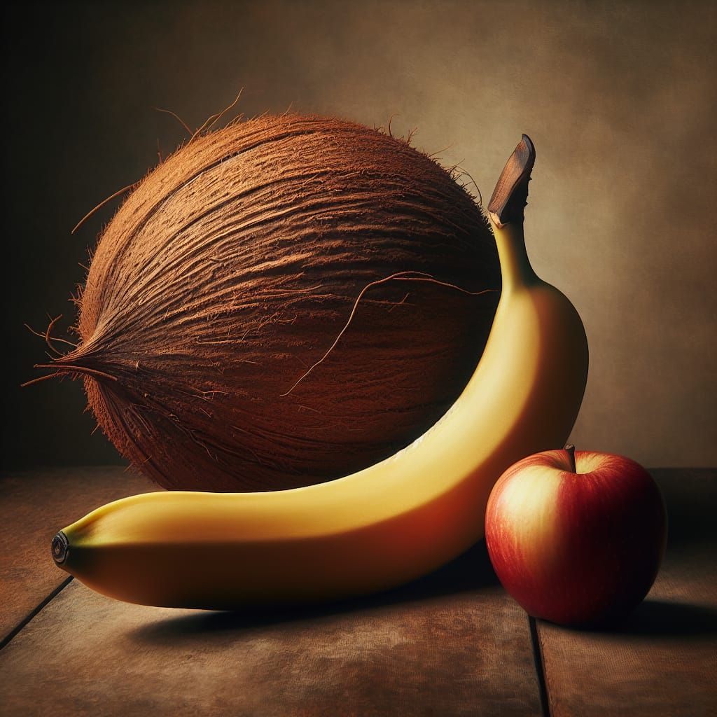 Coconut. Banana. Apple