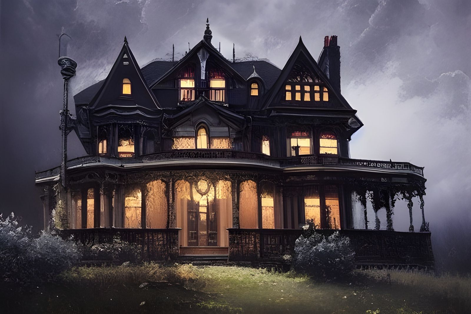 Imposing Victorian House in Detailed Oil Painting