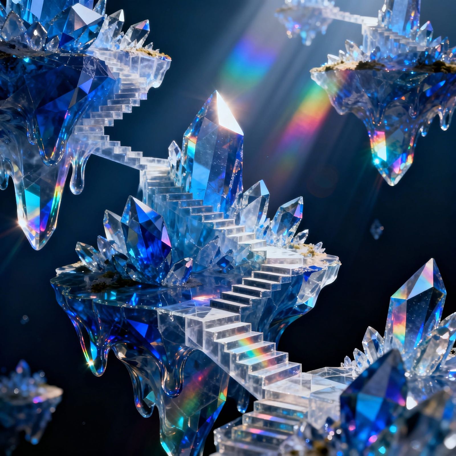 Surreal Crystalline Dreamscape in Sapphire Blue