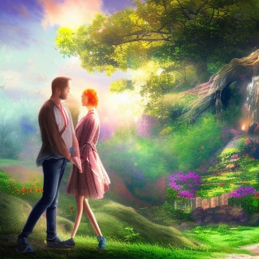 Adam and Eve in Paradise: Hyperrealistic Concept Art