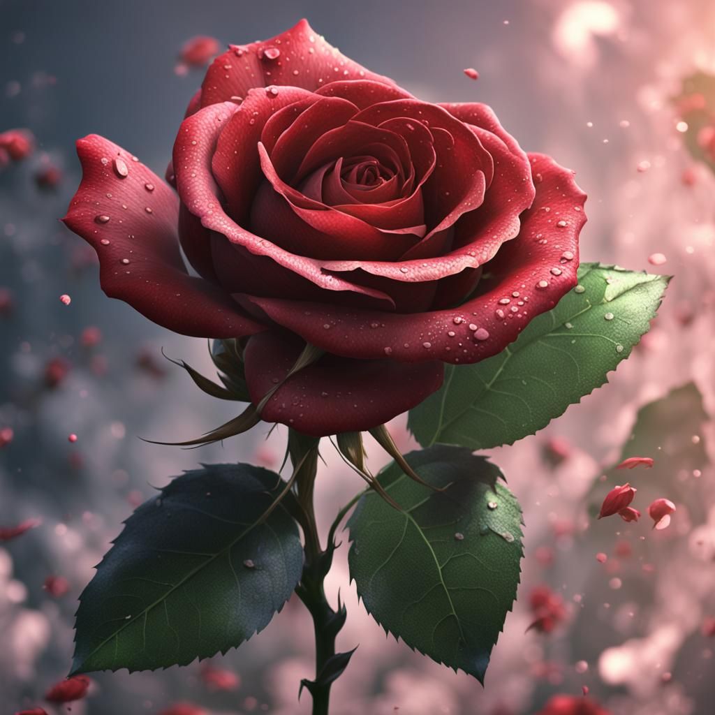 Close-up Rose with Leaf: Detailed Matte Painting
