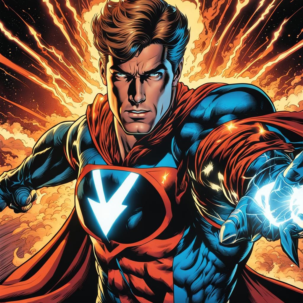 Superpowered Man in 70s Comic Art Style