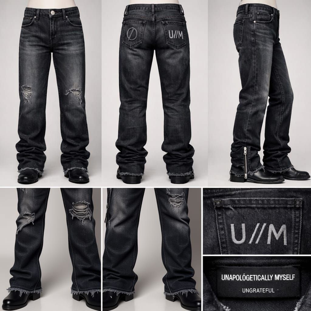 High Fashion Black Jeans with Vintage Worn Effect