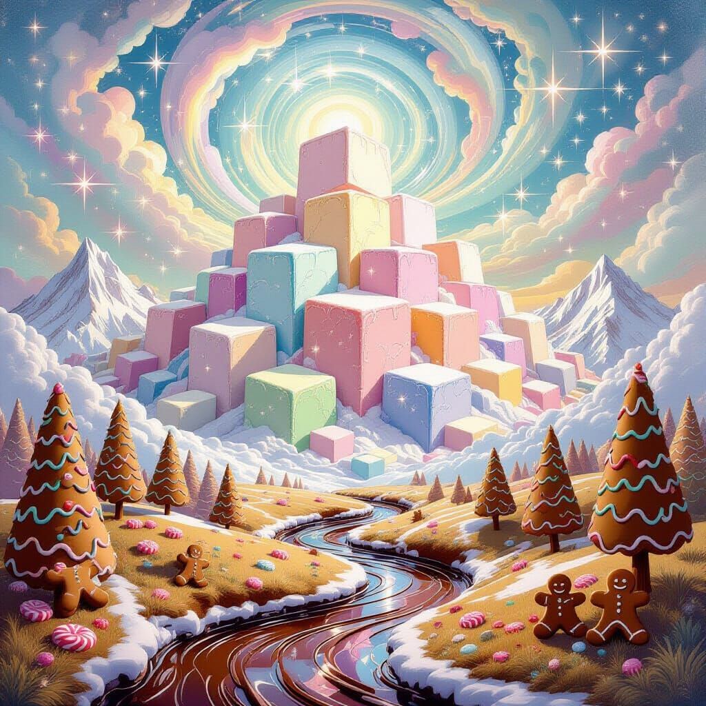 Whimsical Sugar Mountain Landscape Painting