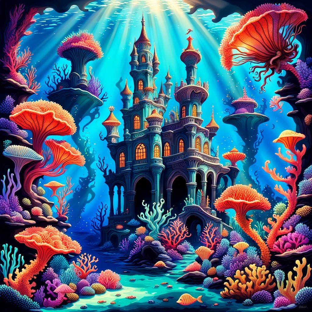 Fantastical Coral Reef with Mermaids in 3D Digital Art