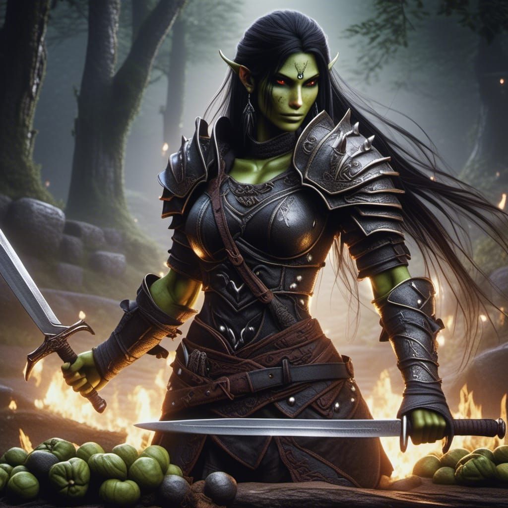 Half-Orc Warrior Queen on Battlefield