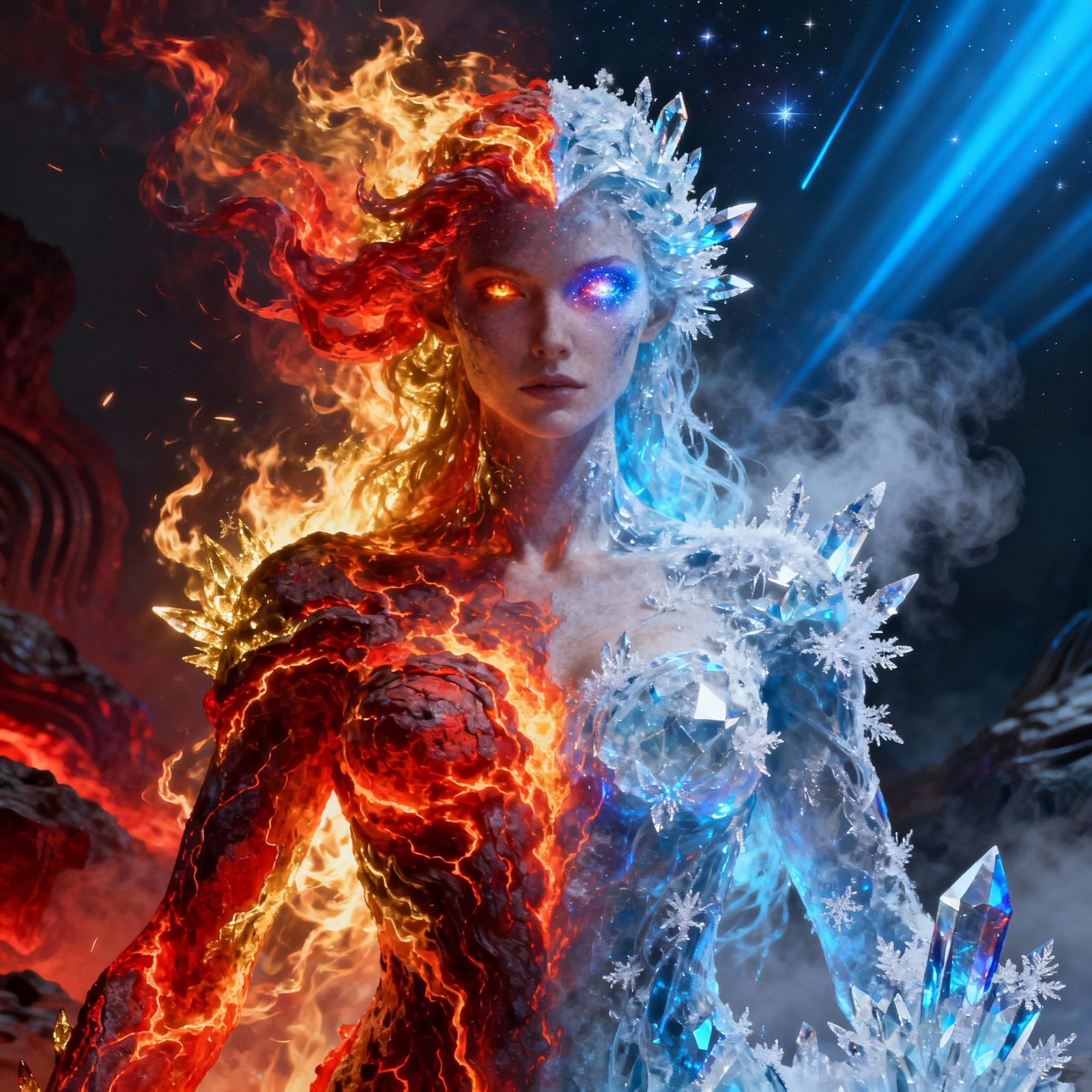 Ethereal Goddess of Fire and Ice Fusion
