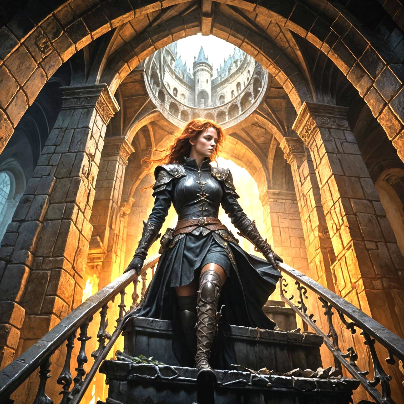 Ethereal Fantasy Maiden Ascends Dark Castle Spire