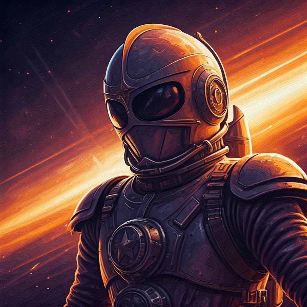 Retrofuturistic Space Hero in Vibrant Purple and Orange