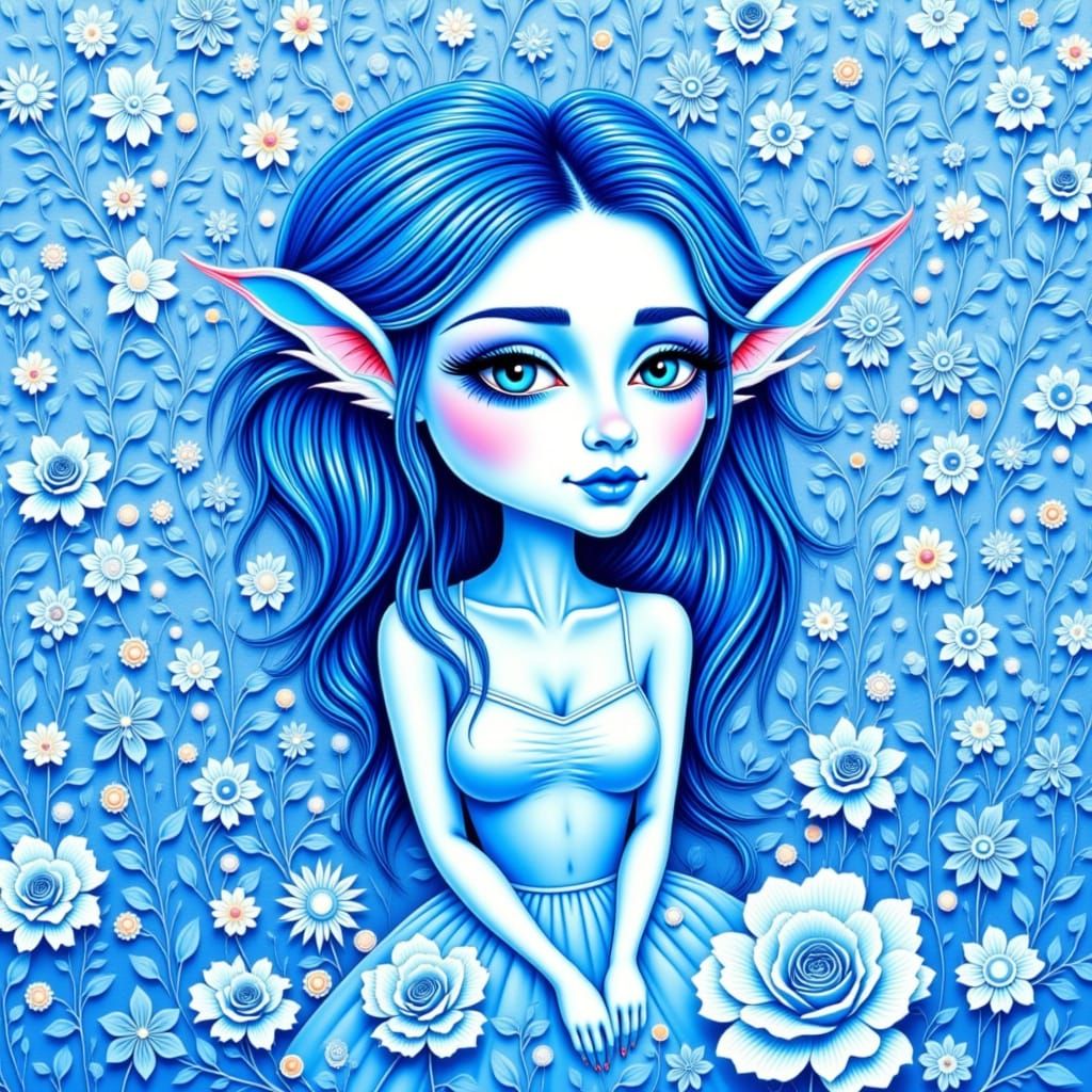 Whimsical Blue Caricature Art in Flux Style
