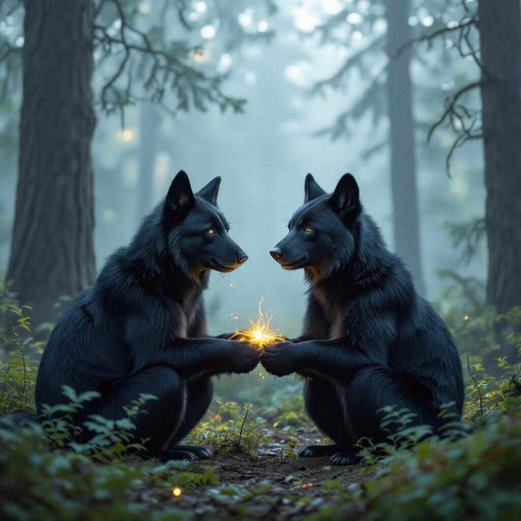 Intelligent Creatures in Bioluminescent Forest, Digital Art