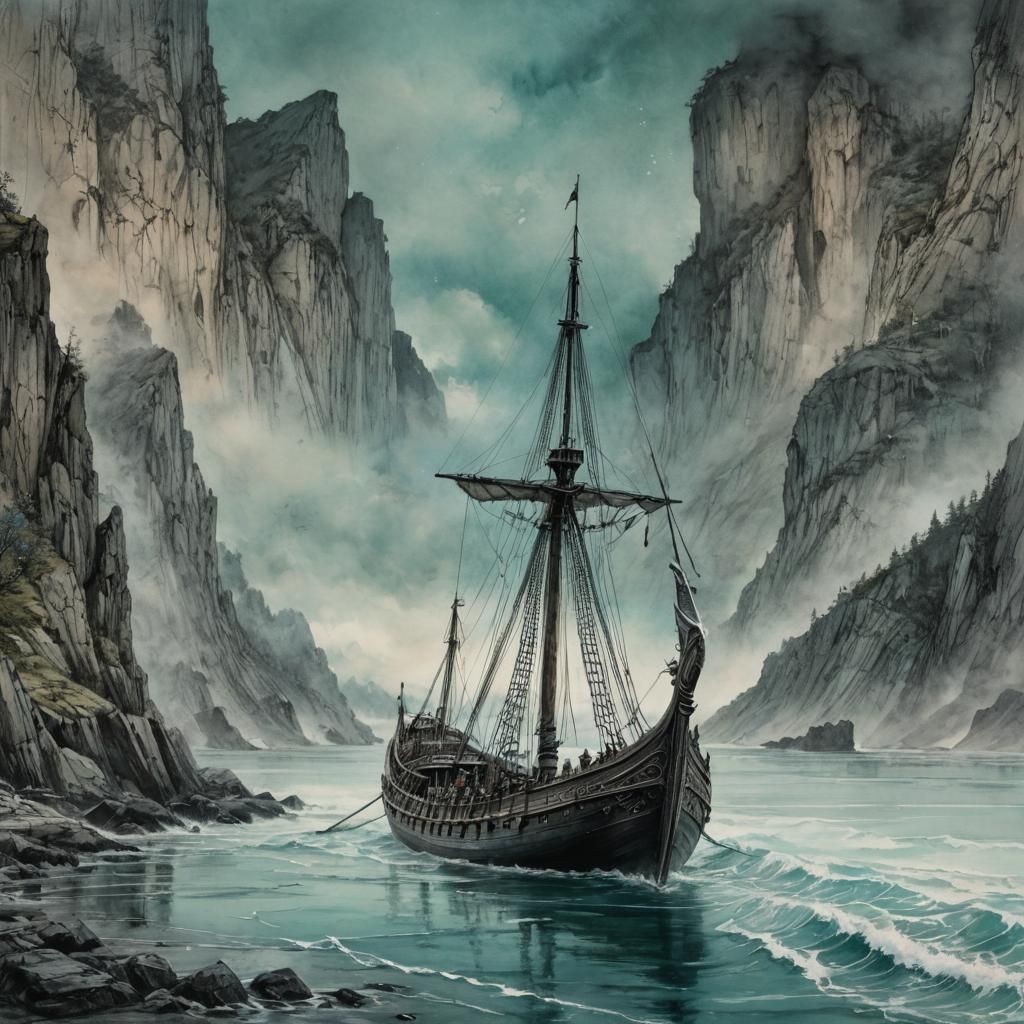 Viking Longboat Arrival in Norse Harbor