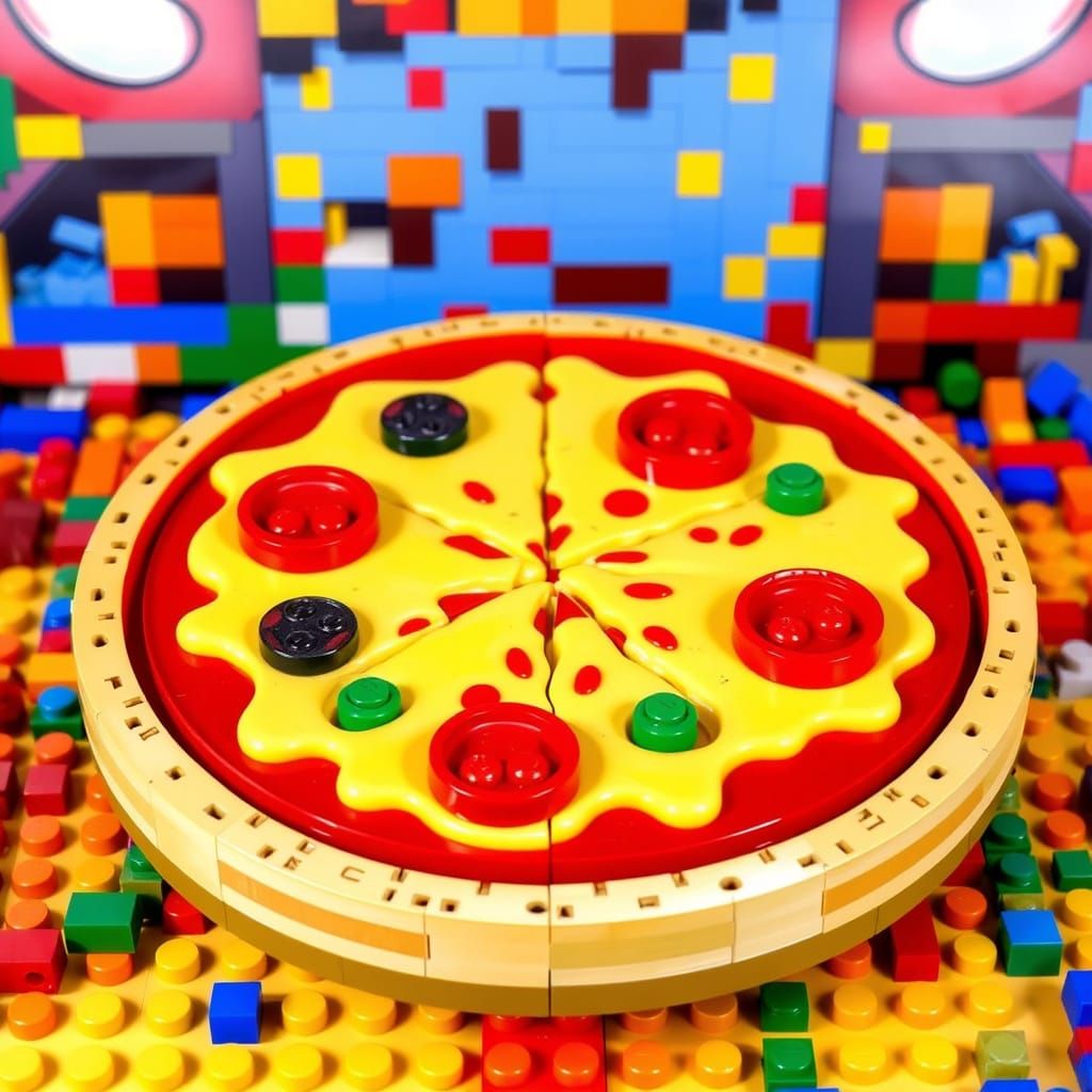 Delicious Lego Brick Pizza in Lego Art Style