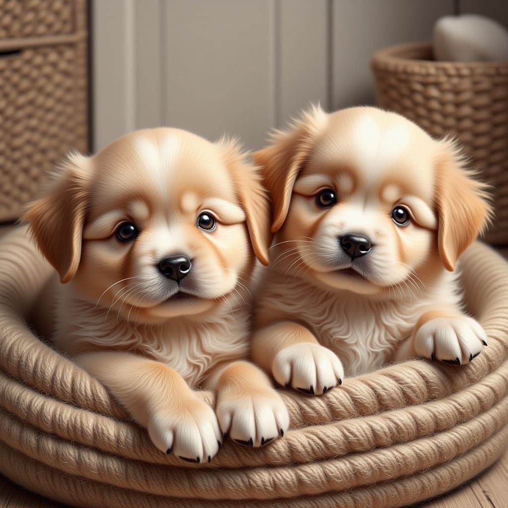 Cute Fluffy Puppies Portrait