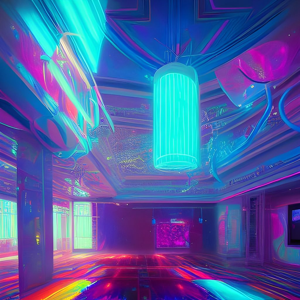 Colorful Holographic Neon Disco in Fantasy Art Style