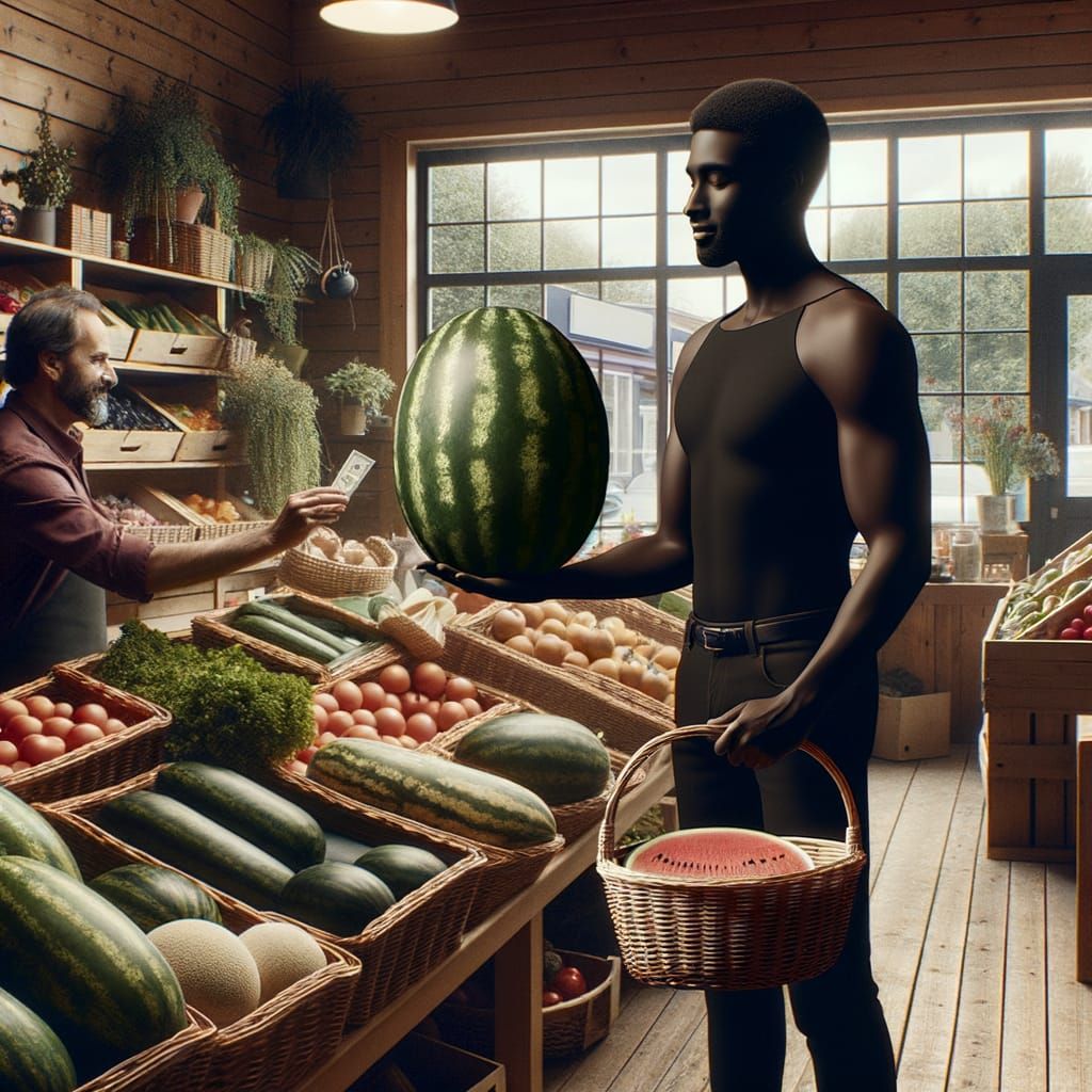 Person Buys Watermelon at Cozy Greengrocer's