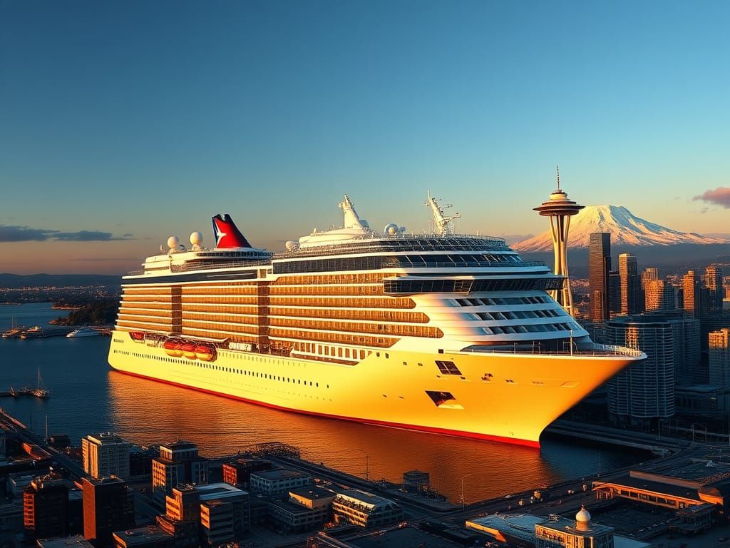 Norwegian Encore Cruise Ship Glides Towards Seattle's City S...